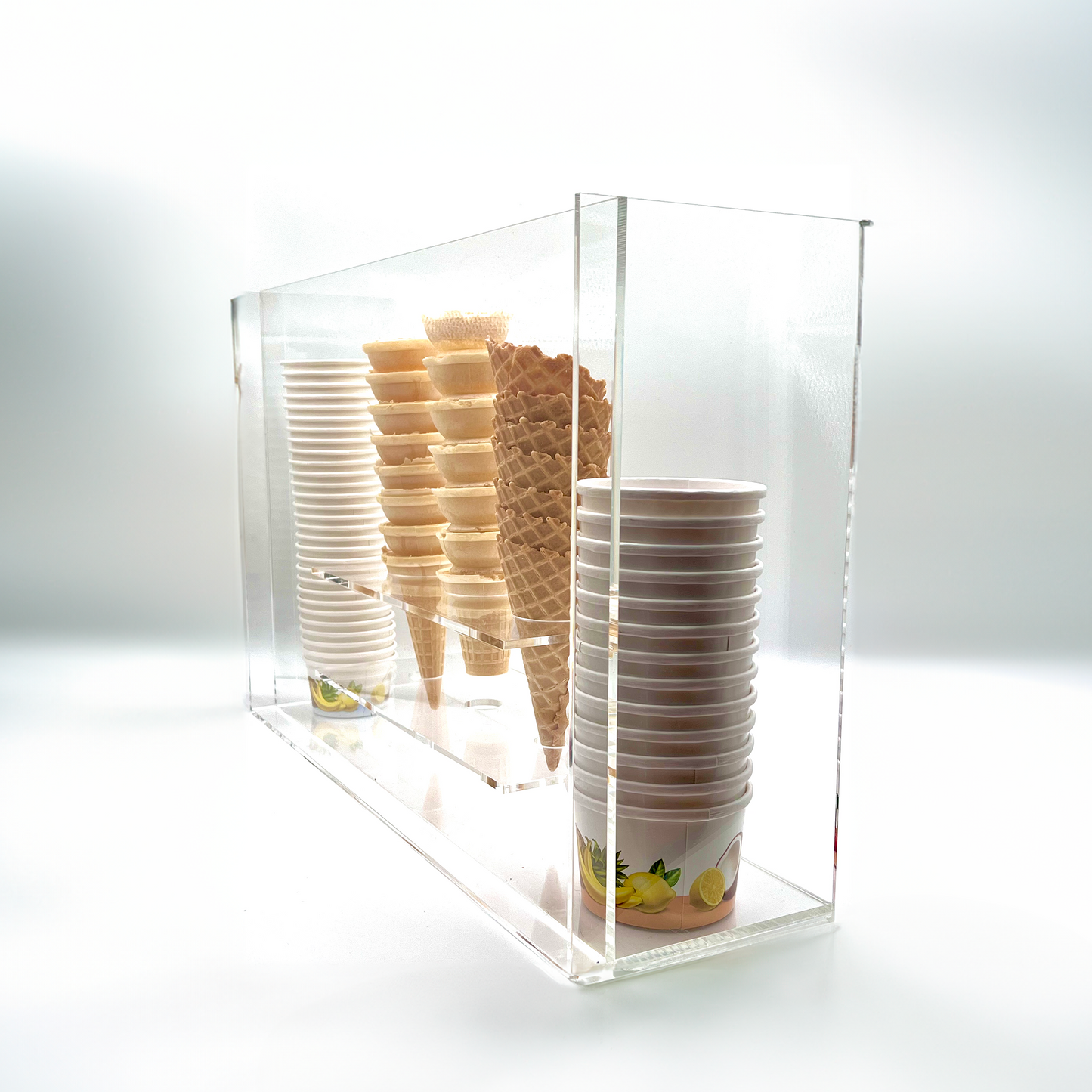 Premium Acrylic Cone/Cup/Dessert display with sneeze guard